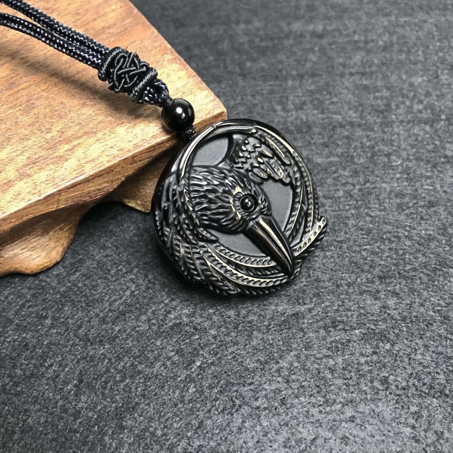 Natural Obsidian Necklace, Raptor Pendant, Crystal Necklace Pendant