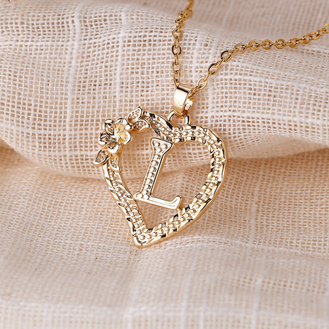 Palace Style Love Flower Letter Pendant Necklace - One 26 Letter Necklaces A-Z Capital Letter