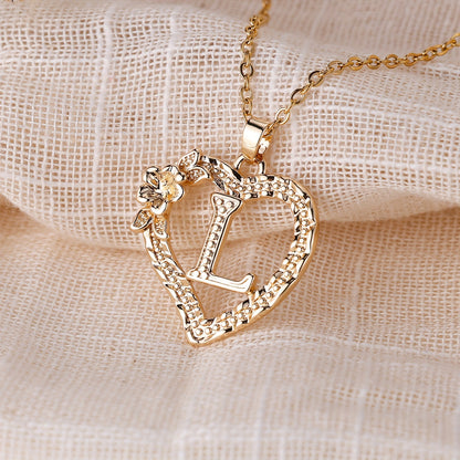 Palace Style Love Flower Letter Pendant Necklace - One 26 Letter Necklaces A-Z Capital Letter