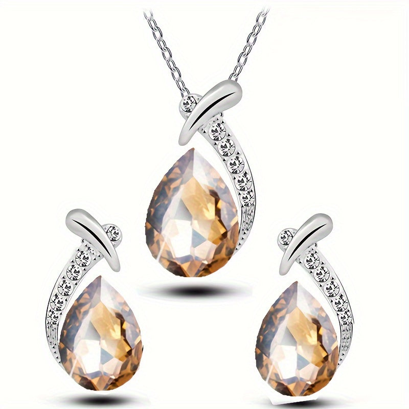 2pcs Set White K Plated Alloy Mermaid Necklace Earrings Set, Elegant Exquisite Zirconia