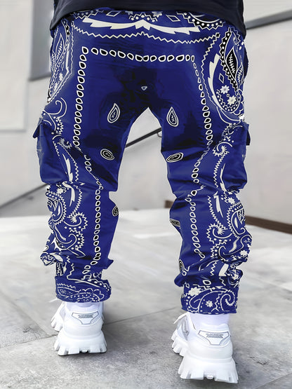 Mens Stylish Paisley Cargo Joggers - Comfortable Graphic Print