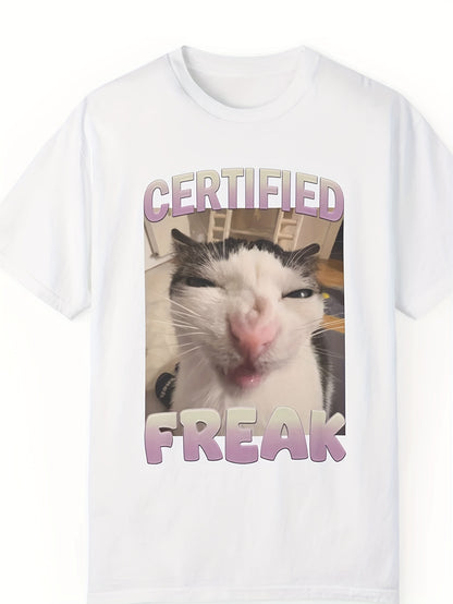 Women's Cat Graphic Tee - Casual Short Sleeve Crew Neck Top
