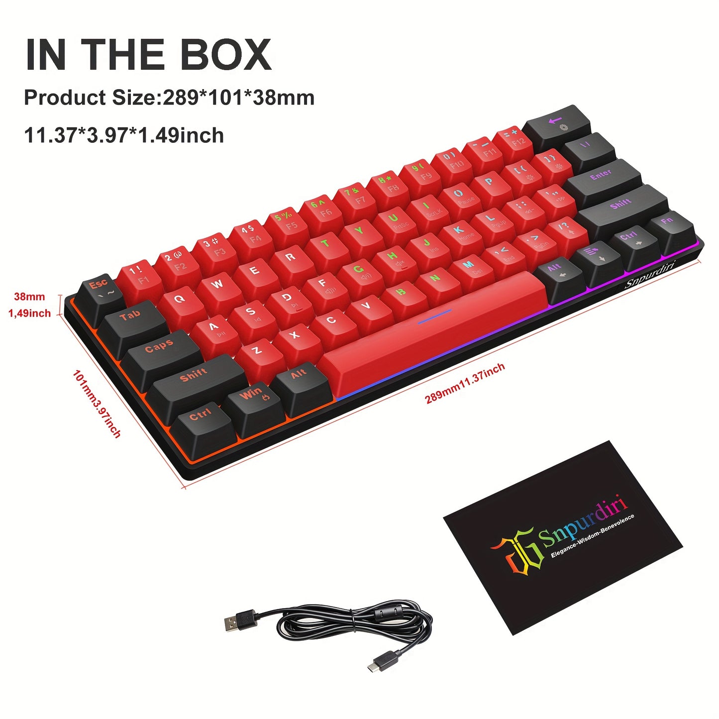 Wired Mechanical Keyboard, Mini Gaming Keyboard with 61 Red Switches Keys