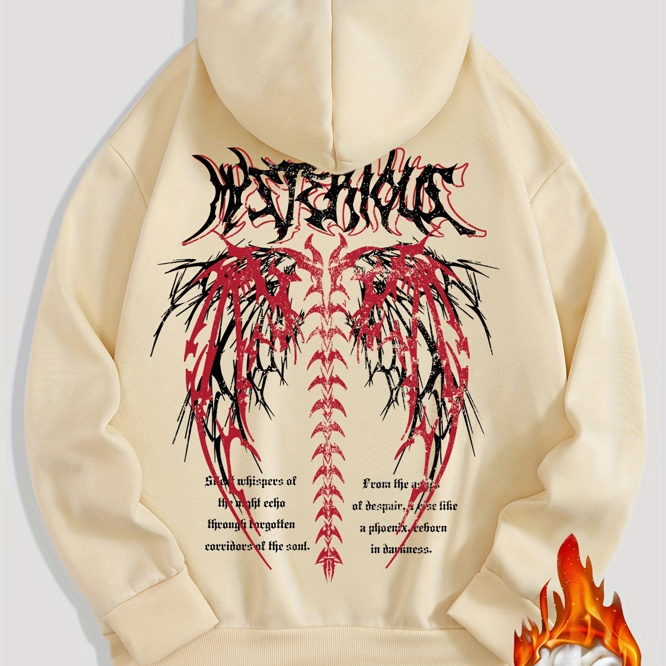 Gothic Letter And Pattern Graphic , Men's Cozy Drawstring Long Sleeve Thick Sweatshirt Hoodies