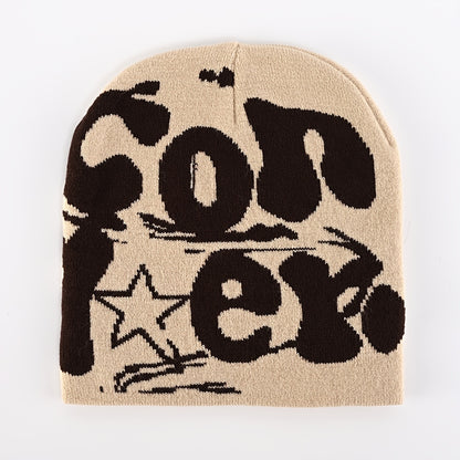Y2K Beanie Cap, Warm graphic vintage Beanie