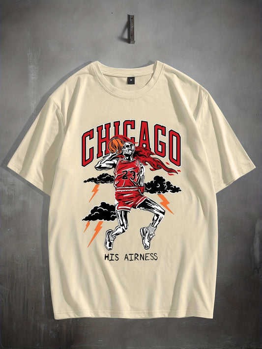 Stylish Basketball Player Pattern Men's Comfy CHICAGO T-shirt, Graphic Tee Men's