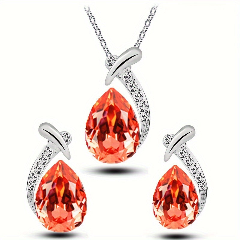 2pcs Set White K Plated Alloy Mermaid Necklace Earrings Set, Elegant Exquisite Zirconia