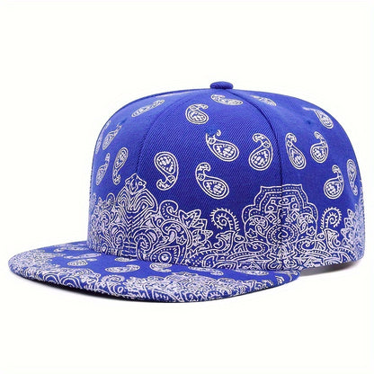 Vibrant  Paisley Print Snapback Hat Classic Solid ColorAdjustable Strap and Lightweight Design