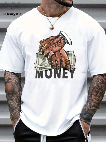 Men's  Comfy Cartoon Money & Hands Graphic Design Crew Neck T-shirt