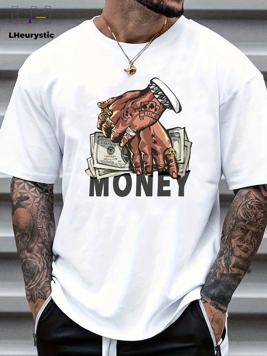 Men's  Comfy Cartoon Money & Hands Graphic Design Crew Neck T-shirt