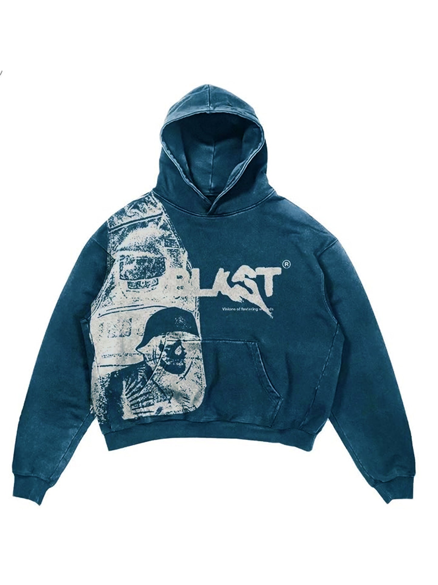 Y2K Style Hooded Pullover Sweatshirt with Kangaroo Pocket, Long Sleeve Polyester