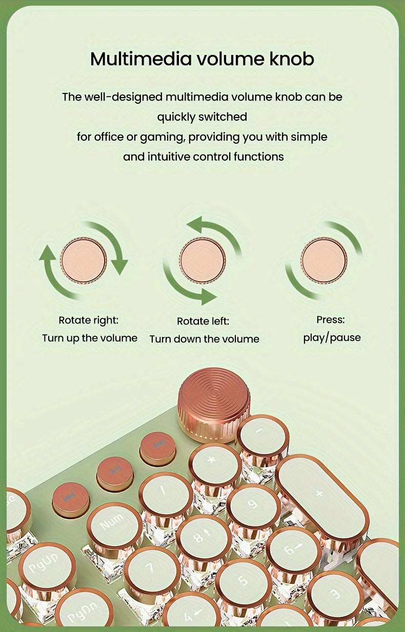 Typewriter Mechanical Gaming Keyboard, All-Metal Panel 104Keys Wired Retro Round Keycaps with LED Backlit USB Wired