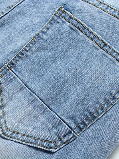 Mid Stretch Slim Fit Ripped Cotton Jeans, Men's Street Style Distressed Denim Pants