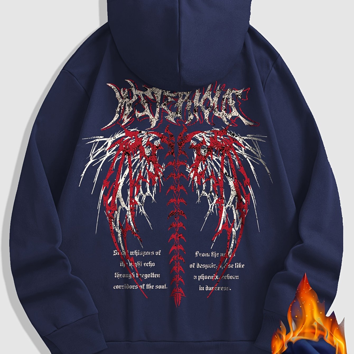 Gothic Letter And Pattern Graphic , Men's Cozy Drawstring Long Sleeve Thick Sweatshirt Hoodies