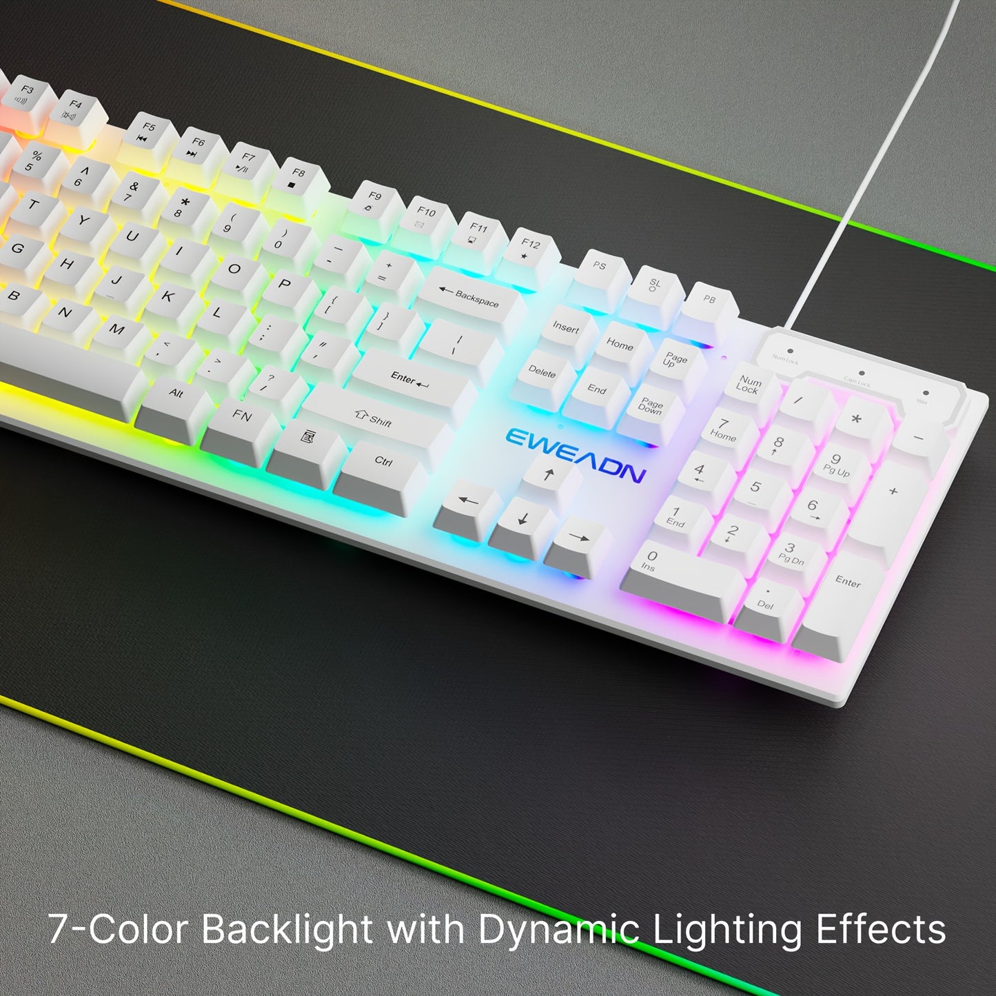 Silent Wired Gaming Keyboard, 104-Key Full Size Rainbow LED Backlit, Quiet Typing
