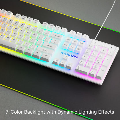 Silent Wired Gaming Keyboard, 104-Key Full Size Rainbow LED Backlit, Quiet Typing