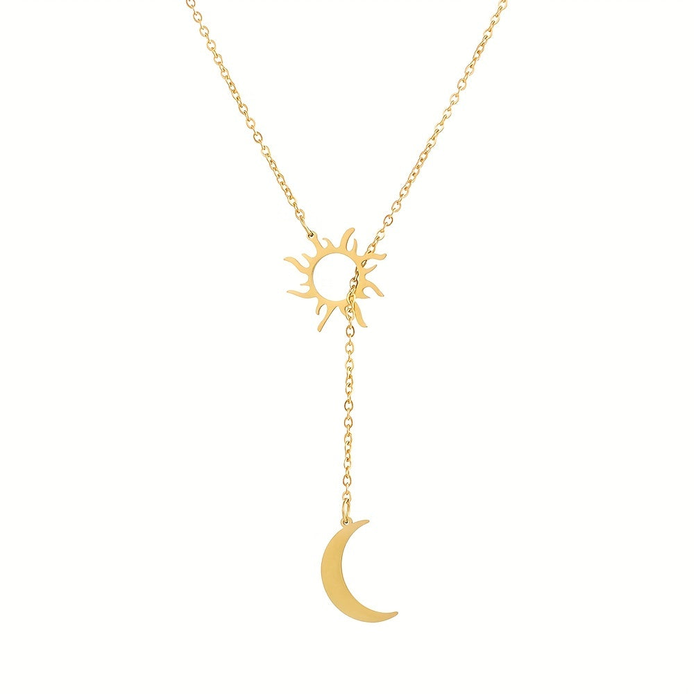 Stainless Steel Sun Totem & Moon Necklace For Women