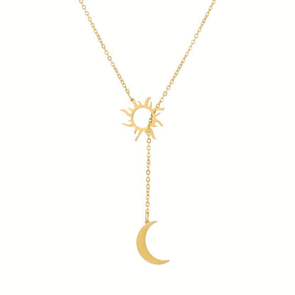 Stainless Steel Sun Totem & Moon Necklace For Women