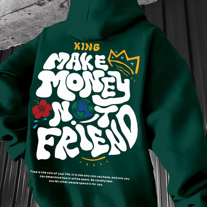 Men's Hoodie, Regular Fit, Polyester, Stretchy, "Make Money Not Friend" Graphic