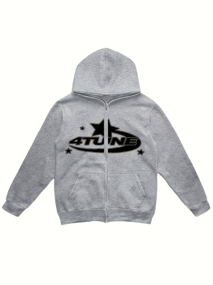 Y2K Letter & Star Print Sweatshirt, Long Sleeve Crew Neck Zip Up Hoodies Sweatshirts, Women's Clothing