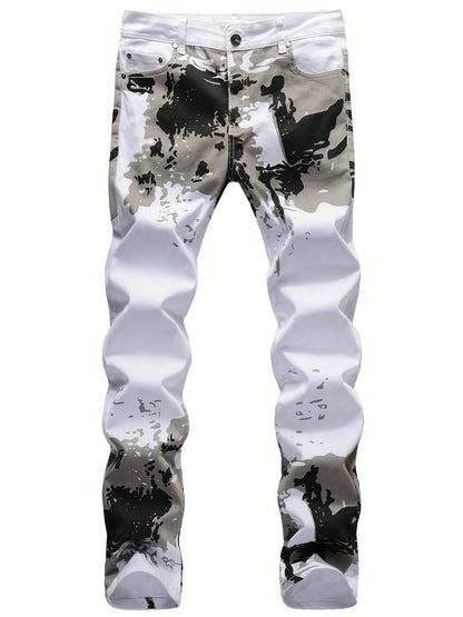 Camouflage Jeans, Casual Mid Stretch Breathable Straight Leg Slim Fit