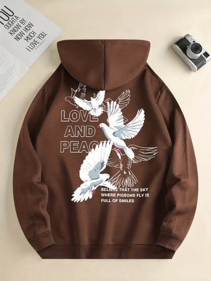 Hoodies Men, 'Love And Peace' Graphic Hoodie, Men’s  Pullover Hooded Sweatshirt