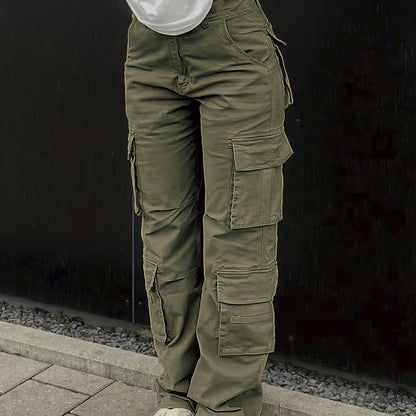 Women's High-Waist Wide-Leg Cargo Jeans with Flap Pockets - Casual Street Style, Y2K Retro Denim, Loose Fit,