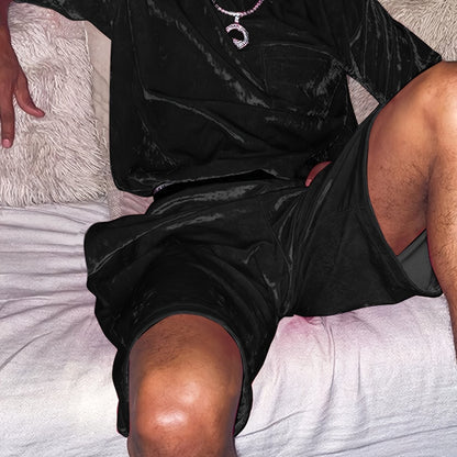 1set Sleepwear Suit Mens Short Sleeve T Shirts Shorts Nightwea