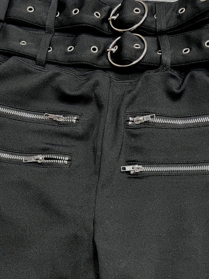 Women's High-Waisted Wide-Leg Trousers - Belted Full-Length Pants with Double Zipper