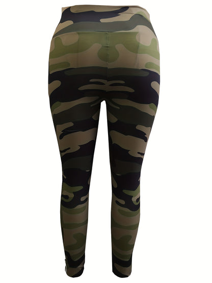 Plus Size High Waisted Camo Print Sports Leggings