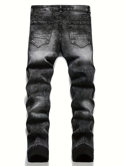 y2k Star Pattern Slim Fit Jeans, Men's Stretch Street Style Denim Pants