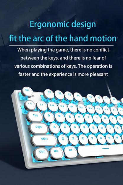 Mechanical Gaming Keyboard with Blue Switches - Round LED Backlit Keycaps, Wired USB Connectivity for Enhanced Gaming