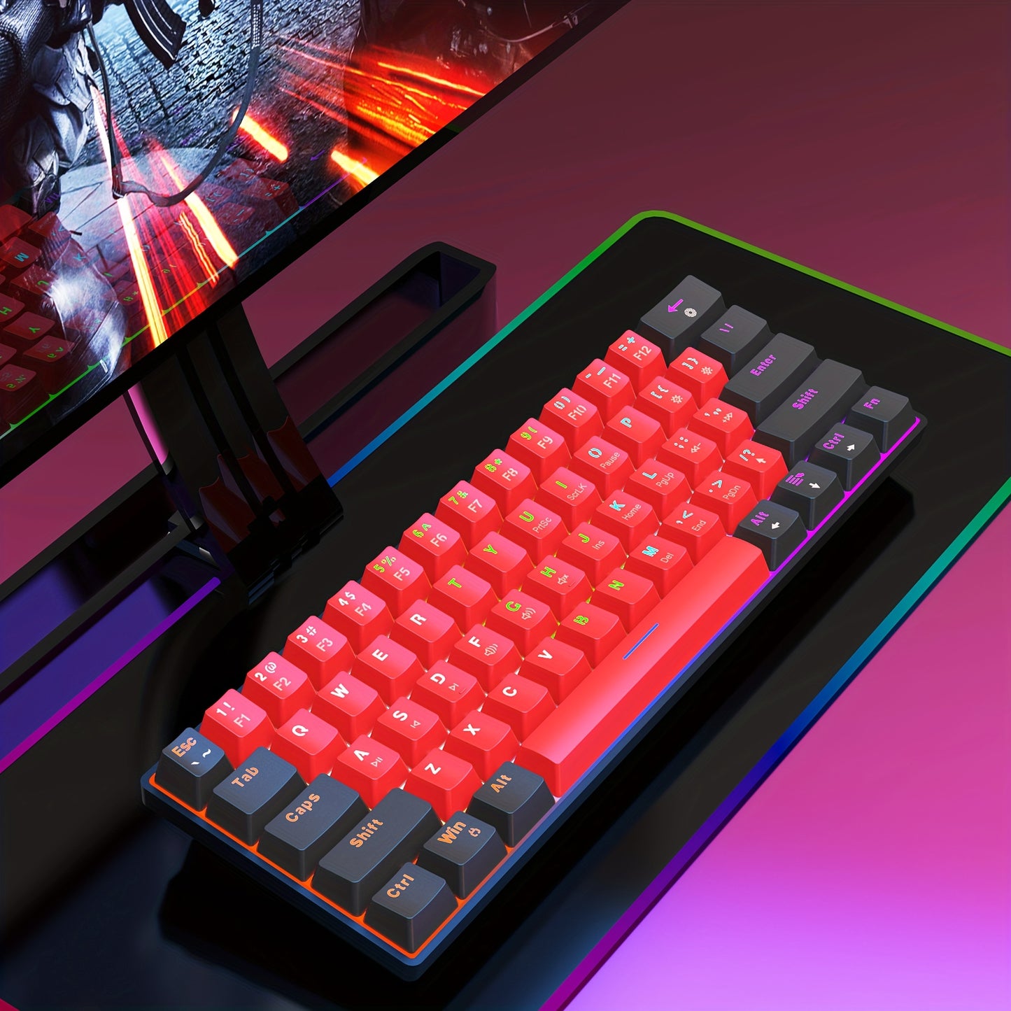 Wired Mechanical Keyboard, Mini Gaming Keyboard with 61 Red Switches Keys