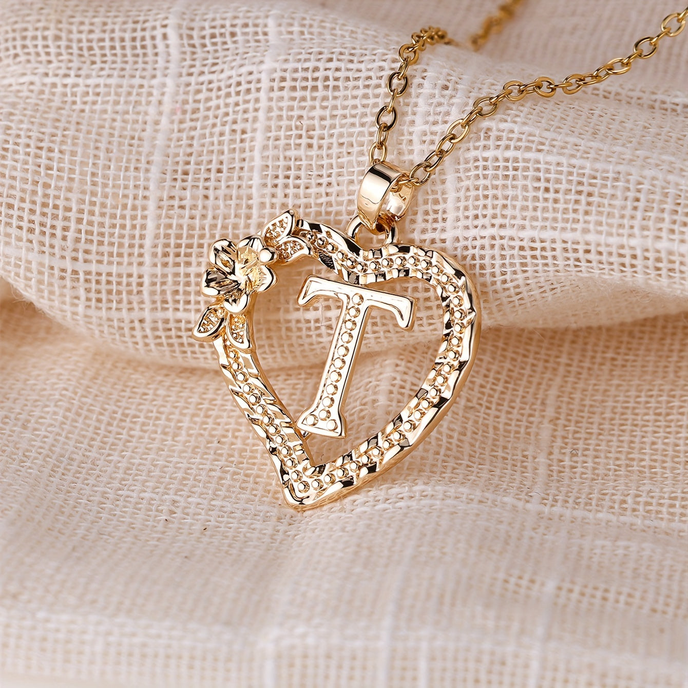 Palace Style Love Flower Letter Pendant Necklace - One 26 Letter Necklaces A-Z Capital Letter