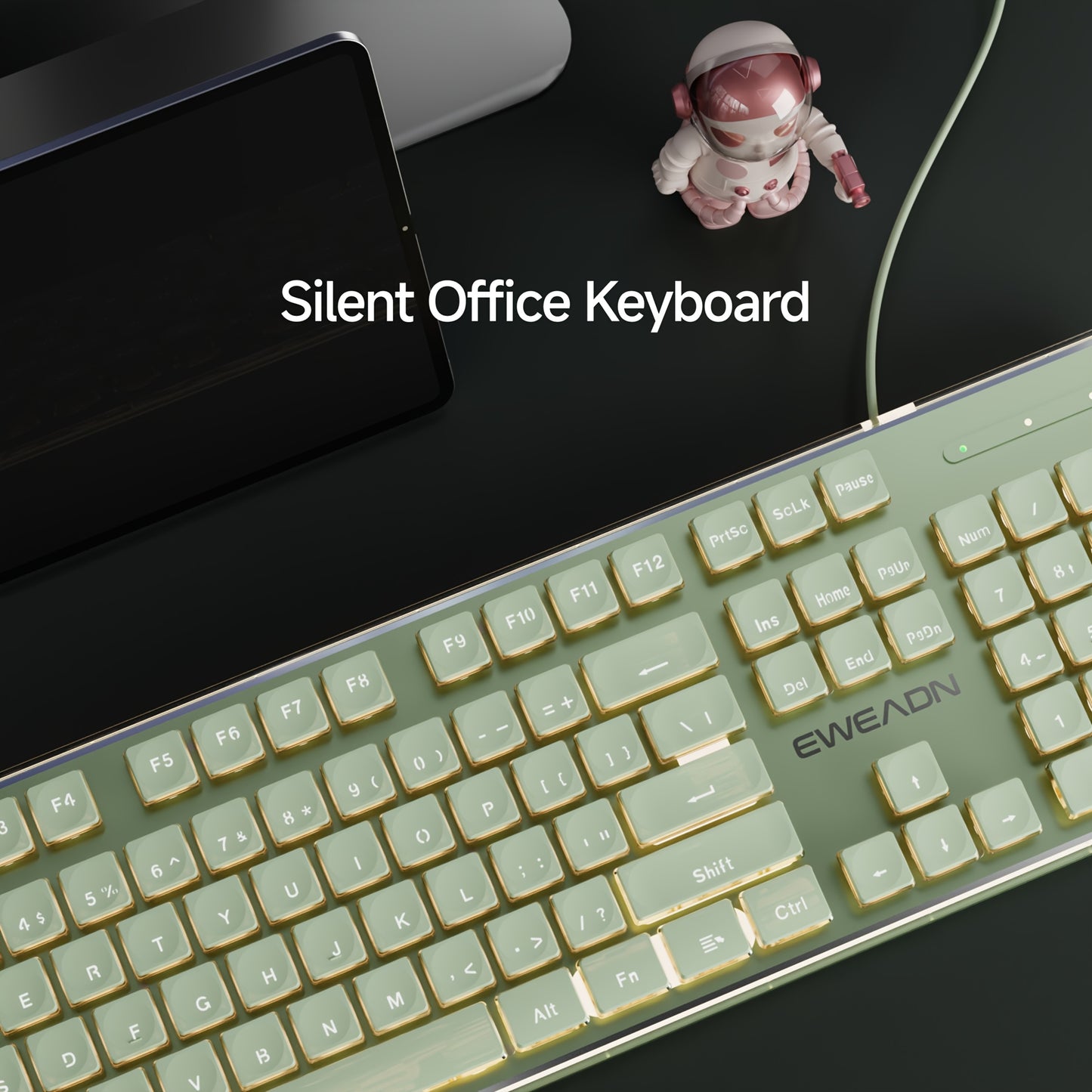 Wired Keyboard | Full Size 104 Quiet Keys, Comfortable Typing with Pudding-Style Keycaps, Durable All-Metal Panel, Soft LED Backlight