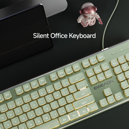 Wired Keyboard | Full Size 104 Quiet Keys, Comfortable Typing with Pudding-Style Keycaps, Durable All-Metal Panel, Soft LED Backlight
