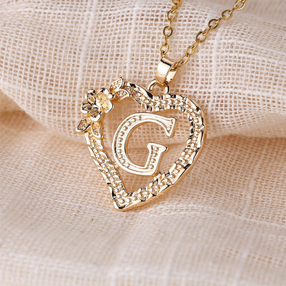 Palace Style Love Flower Letter Pendant Necklace - One 26 Letter Necklaces A-Z Capital Letter