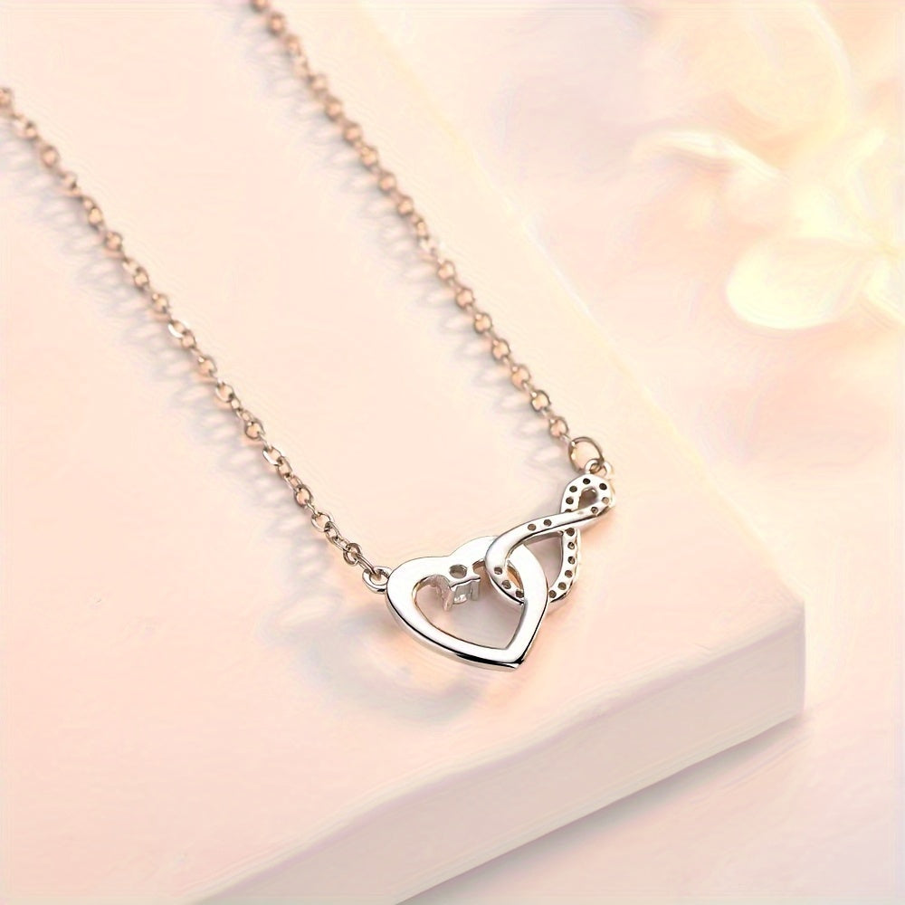 1pc to My Girlfriend Love Heart Necklace Dual-Color Electroplated Copper Synthetic Zirconia Pendant with Text Gift Card and Box Packaging