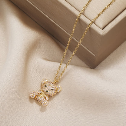 Vibrant Full Rhinestone Bear Pendant Necklace - Y2K Inspired Jewelry