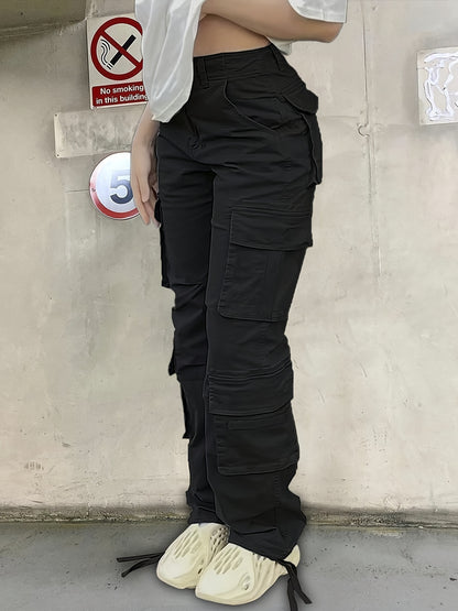 Women's High-Waist Wide-Leg Cargo Jeans with Flap Pockets - Casual Street Style, Y2K Retro Denim, Loose Fit,