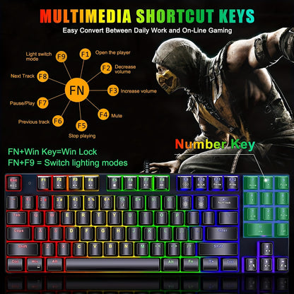 Mechanical Gaming Keyboard, Compact 89 Keys RGB Backlit