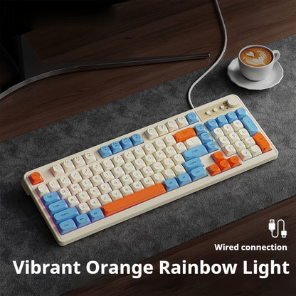 Wired Gaming Keyboard with Rainbow Backlit, Portable Black Keyboard for-98 Keys