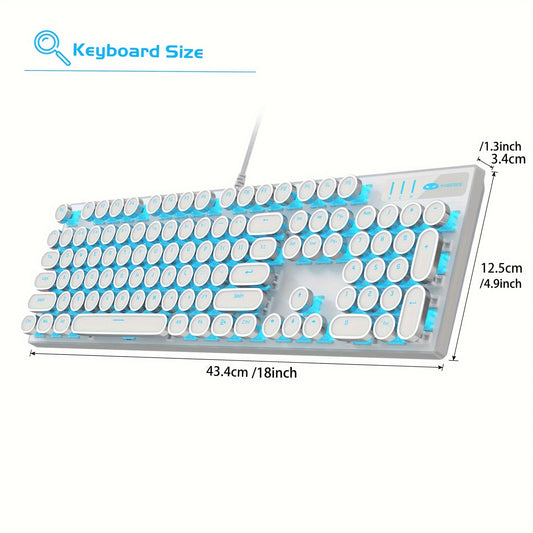 Mechanical Gaming Keyboard with Blue Switches - Round LED Backlit Keycaps, Wired USB Connectivity for Enhanced Gaming