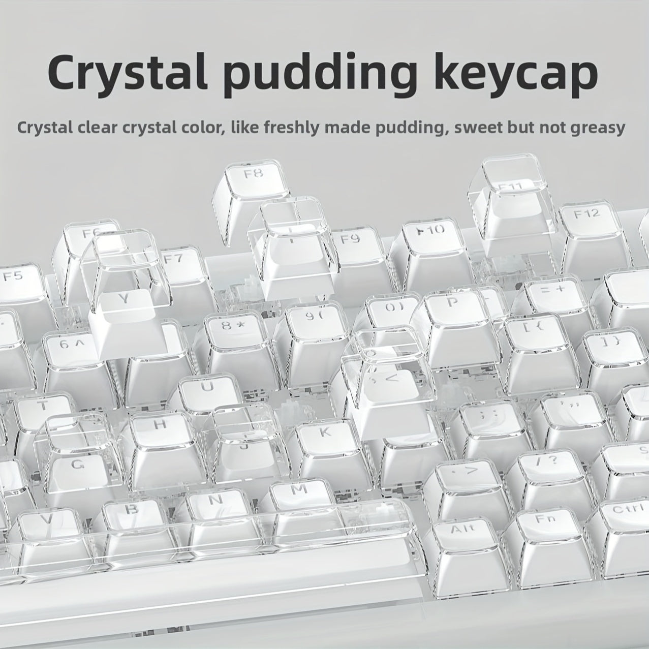 Crystal Keycaps Small Transparent Pudding Crystal Keycaps Engraved, Suitable for Mechanical Keyboards,