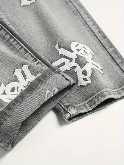 Men's Fashion  Denim Jeans, Loose Fit, Non-Stretch Cotton Blend, Regular Length Pants with Distressed Detail