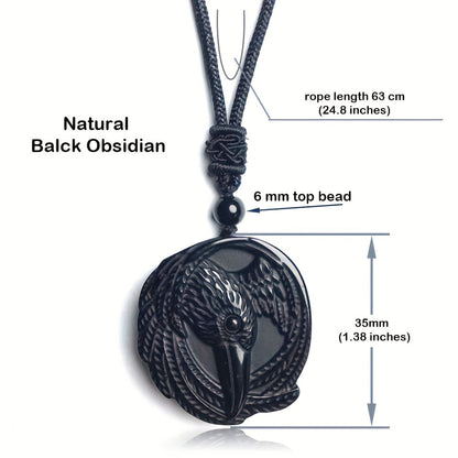 Natural Obsidian Necklace, Raptor Pendant, Crystal Necklace Pendant