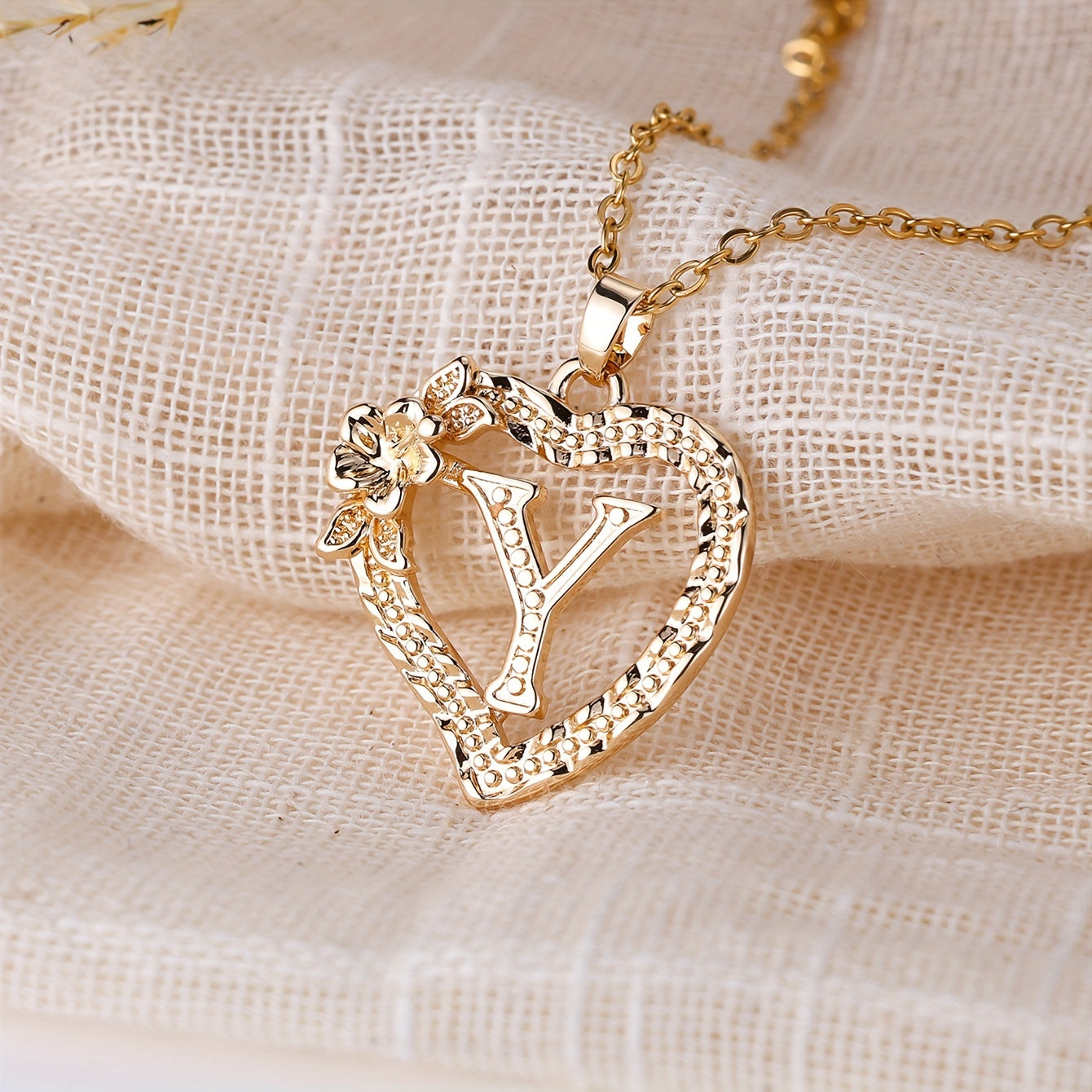 Palace Style Love Flower Letter Pendant Necklace - One 26 Letter Necklaces A-Z Capital Letter