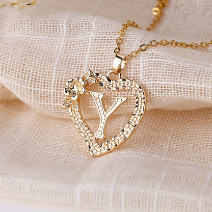Palace Style Love Flower Letter Pendant Necklace - One 26 Letter Necklaces A-Z Capital Letter