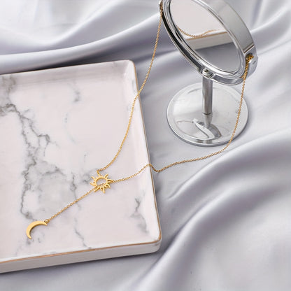 Stainless Steel Sun Totem & Moon Necklace For Women