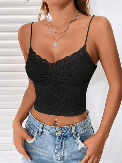 Eyelet Cami Top - Adjustable Straps, Slim Fit & Crop Length